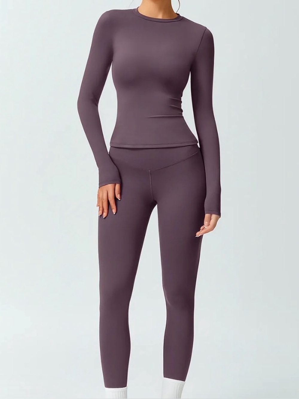 Long-Sleeve Seamless Legging Set in Plum
